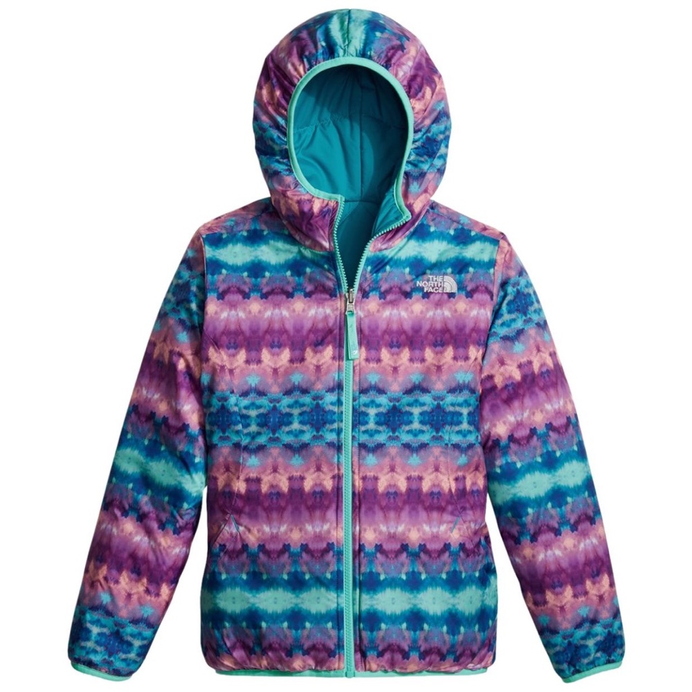 The North Face Perrito Reversible Hooded Jacket Tie-Dye Purple Blue Girls Large